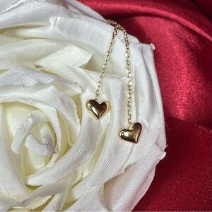 Gold Heart Dainty Tassel Threader Earrings | Minimalist Drop Chain